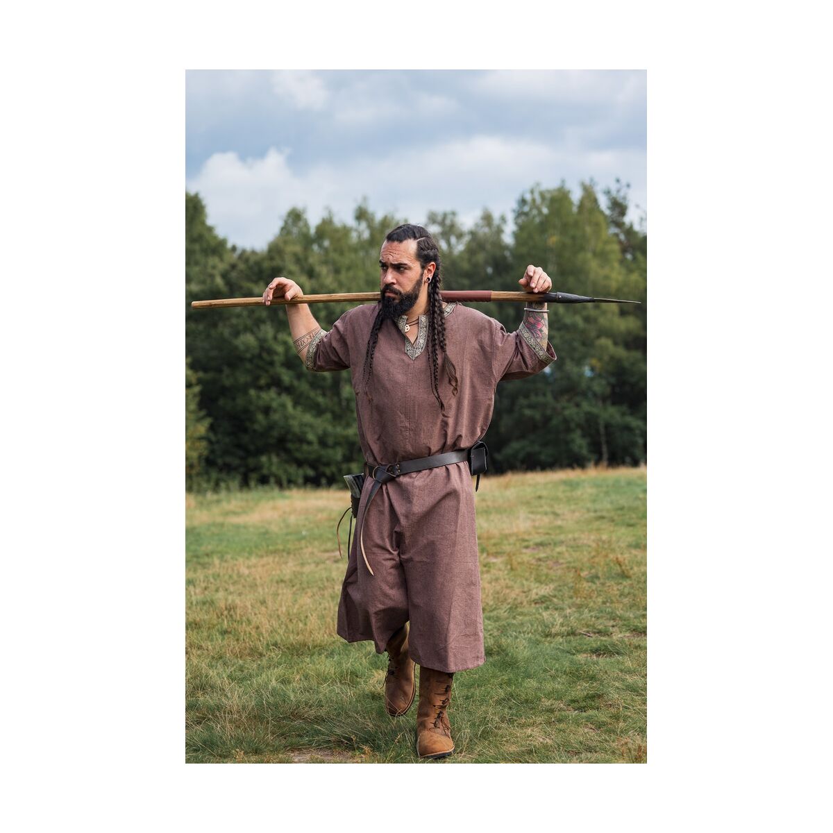 Viking kortärmad tunika med bård "Richard" brun XL