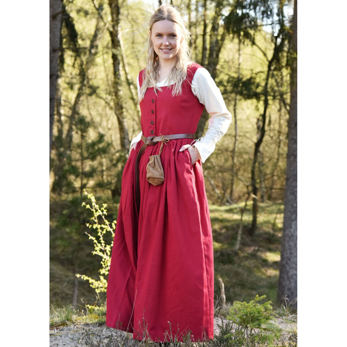 Medeltida bandklänning/överklänning röd "Lene", storlek M