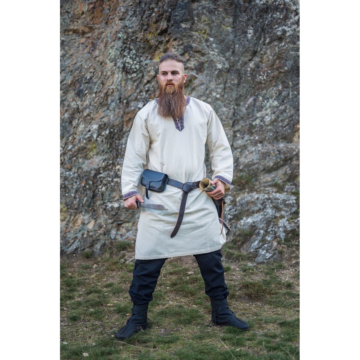 Tunika med bård natur "Halvor"