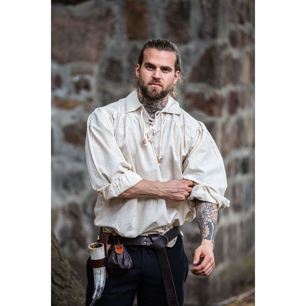 Piratskjorta "Artur" med snörning och krage natur L