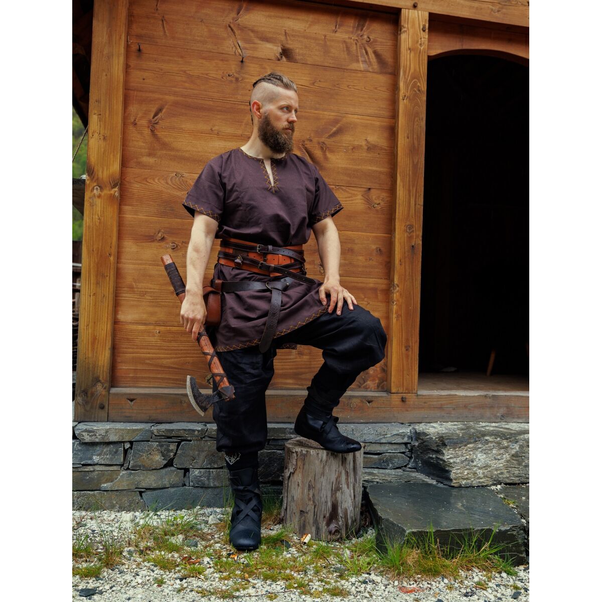 Vikingatunika kortärmad mörkbrun "Harbard" XL