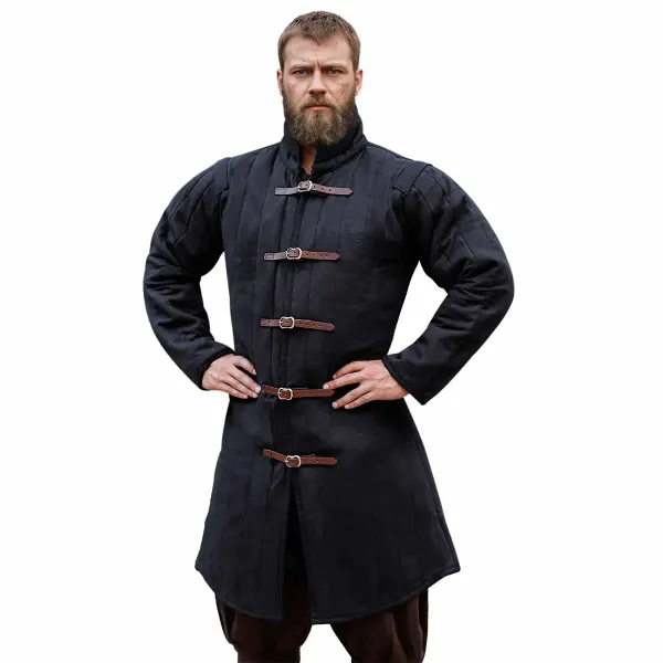 Medeltida vadderad gambeson, svart