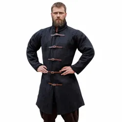 Medeltida vadderad gambeson, svart