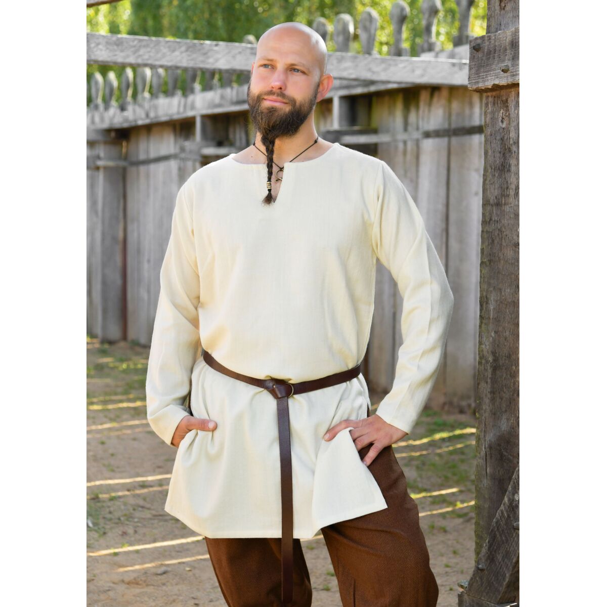 Enkel vikingatunika, ull, naturfärgad „Bjane“ L
