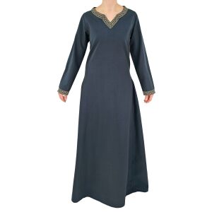 Medeltida klänning med långa ärmar, blå, med kantband ”Sigyn” XXL, B-vara