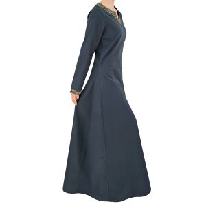 Medeltida klänning med långa ärmar, blå, med kantband ”Sigyn” XXL, B-vara