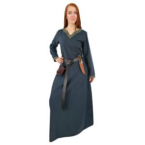 Medeltida klänning med långa ärmar, blå, med kantband ”Sigyn” L, B-vara