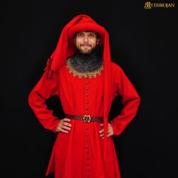 Senmedeltida houppelande i ull, 1400-1500-talet, röd, storlek M, B-vara