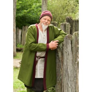 Fodrad kjol med flikar ”Forseti”, ull, grön-vinröd