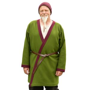 Fodrad kjol med flikar ”Forseti”, ull, grön-vinröd