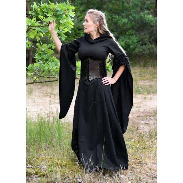 Medeltidsklänning med trumpetärmar, svart ”Isra” XL, B-vara